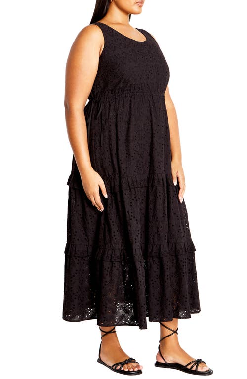 Shop City Chic Bridie Eyelet Sleeveless Tiered Maxi Dress In Black