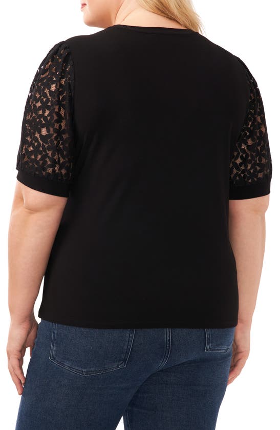 Cece Lace Puff Sleeve Knit Top In Rich Black
