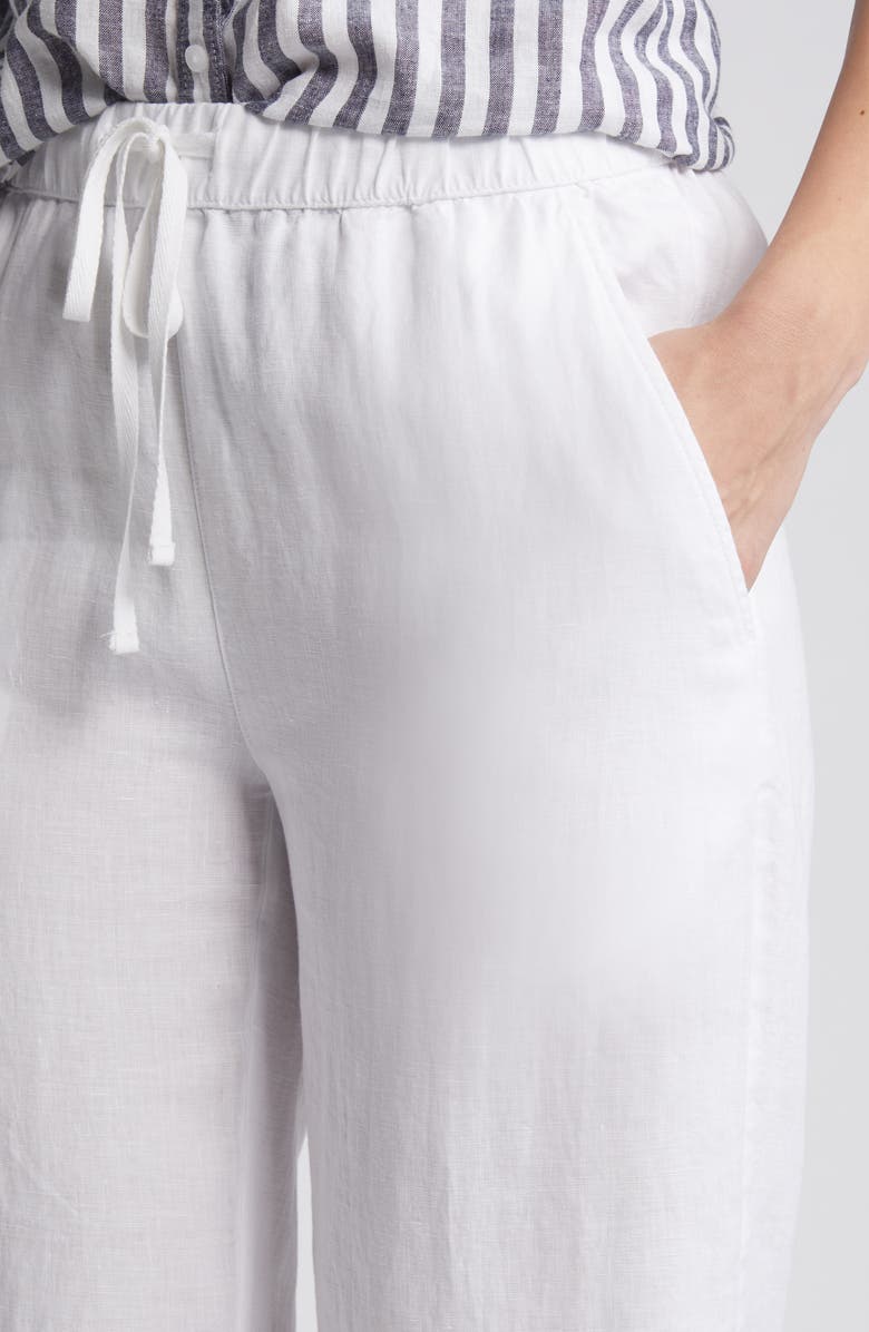 Caslon<sup>®</sup> Drawstring Straight Leg Linen Pants, Alternate, color, White