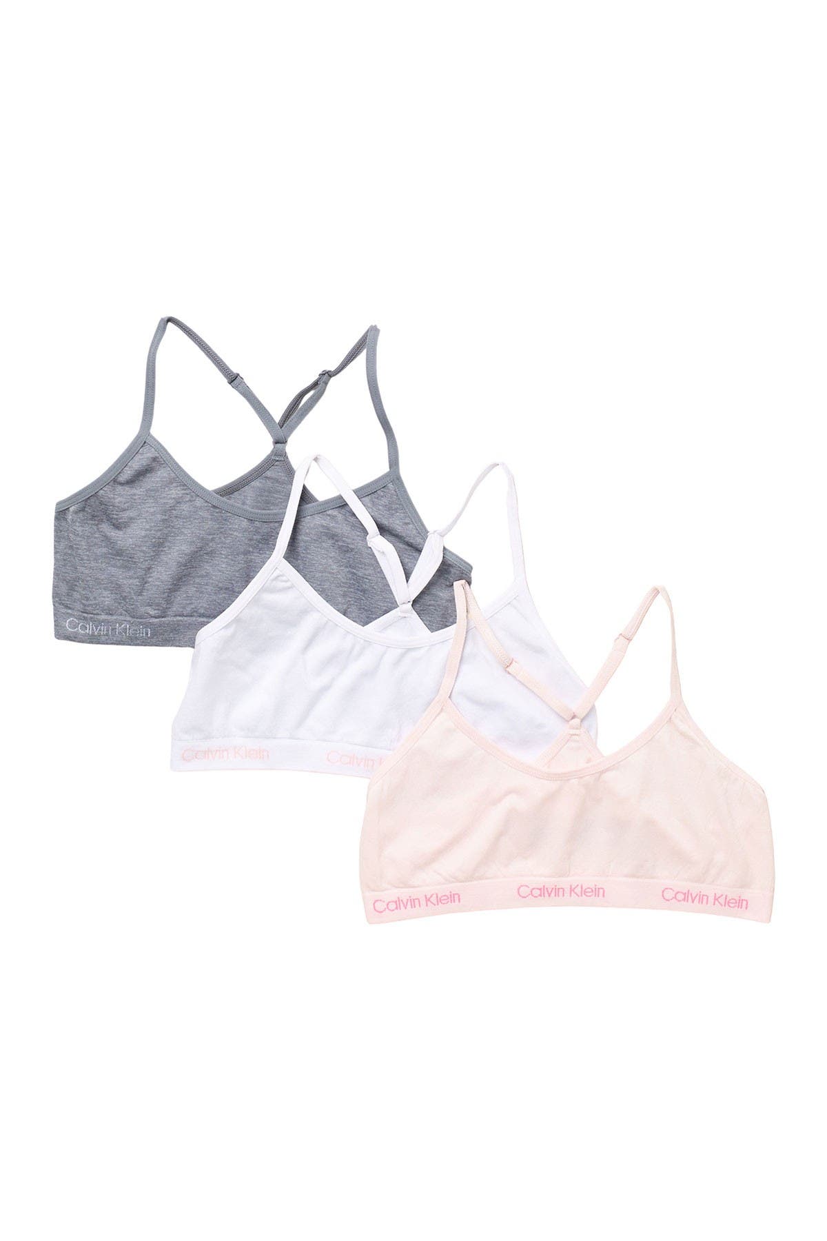 Calvin Klein Kids' Racer Back Pullover Bralettes In Crstlpk/wht/hgy