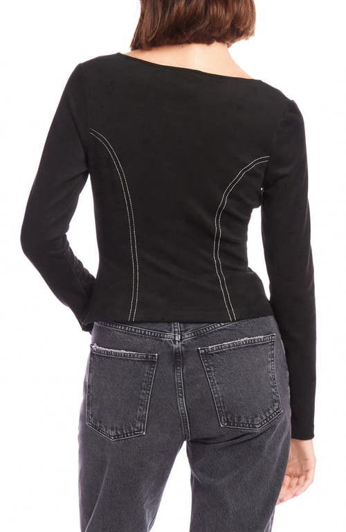 Fifteen Twenty Contrast Stitch Faux Suede Top In Black
