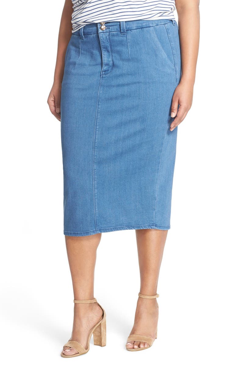 Melissa McCarthy Seven7 Stretch Denim Midi Skirt (Plus Size) | Nordstrom