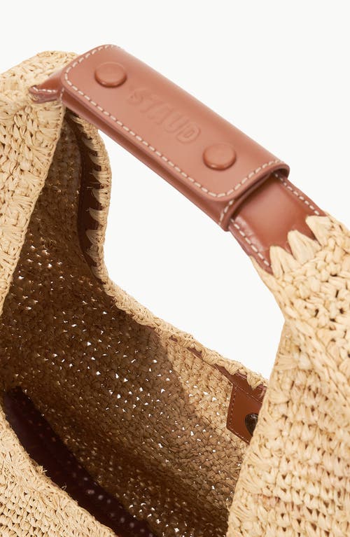 Staud Raffia Moon Shoulder Bag In Natural/tan