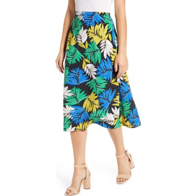 Loveappella Palm Print Midi Skirt, White