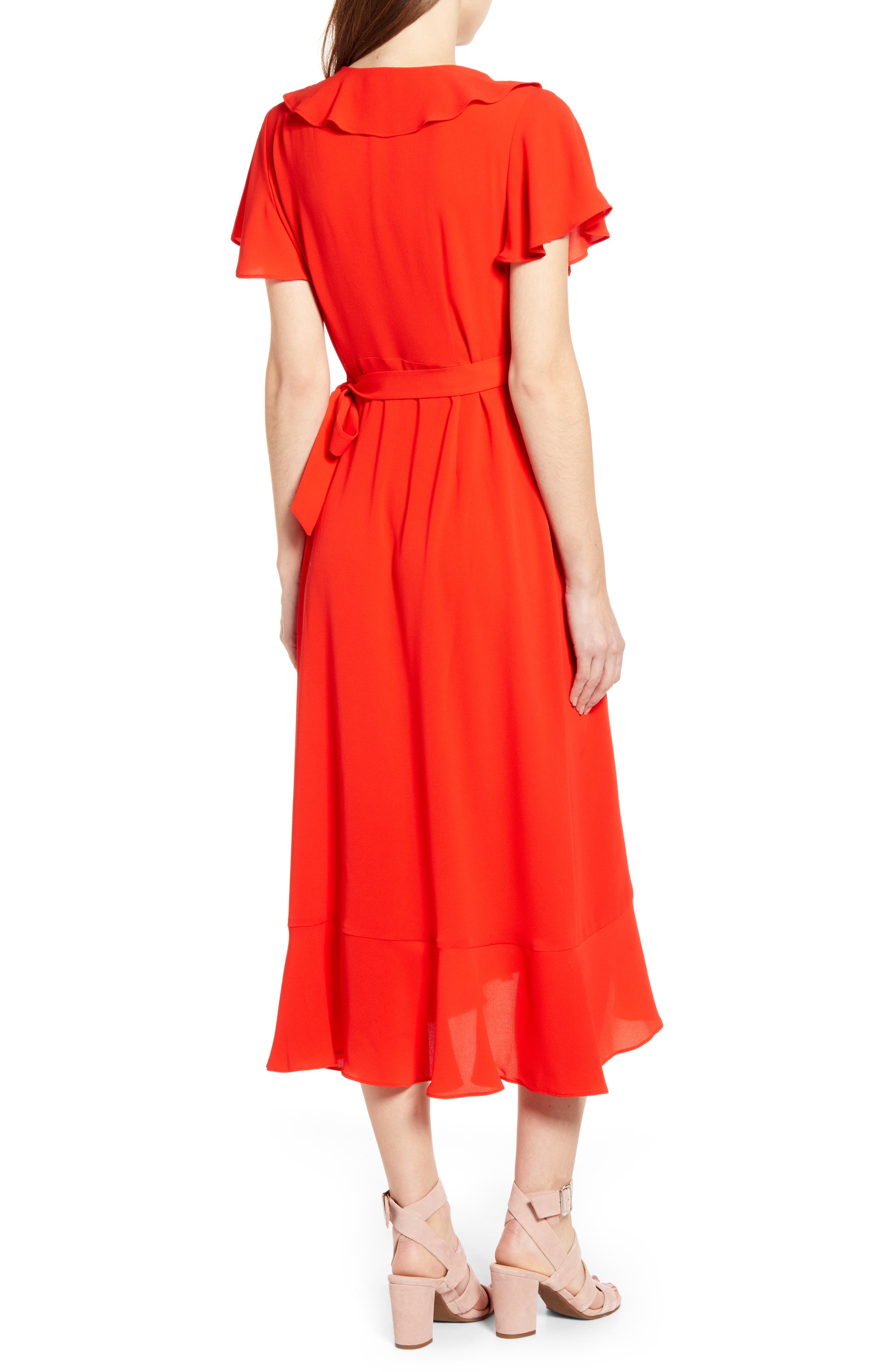 chelsea28 midi ruffle wrap dress