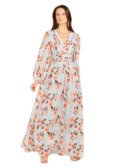 Shop Lara New York Long Sleeve Print Dress In Skyblue