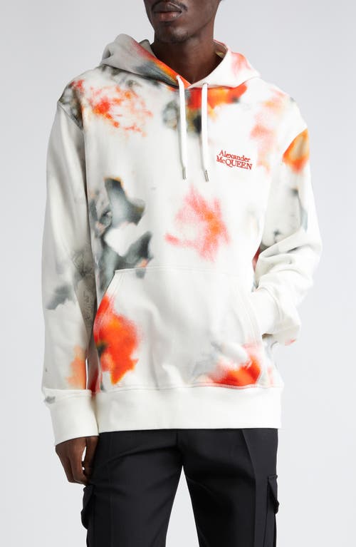Obscured Floral Cotton French Terry Hoodie in White - Red - Black