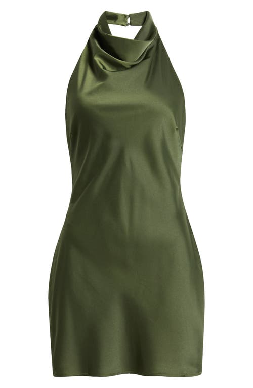 Shop Lulus Gorgeous Endeavor Halter Neck Matte Satin Cocktail Minidress<br /> In Olive