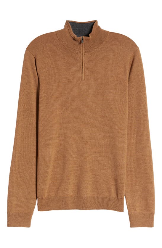 Nordstrom Washable Merino Quarter Zip Sweater In Brown Bear Heather
