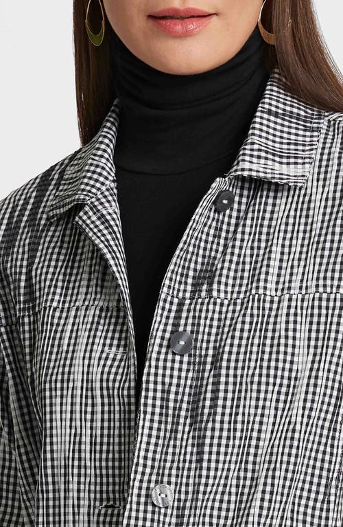 Foxcroft Thelma Crinkle Cotton Blend Gingham Jacket In Black/white