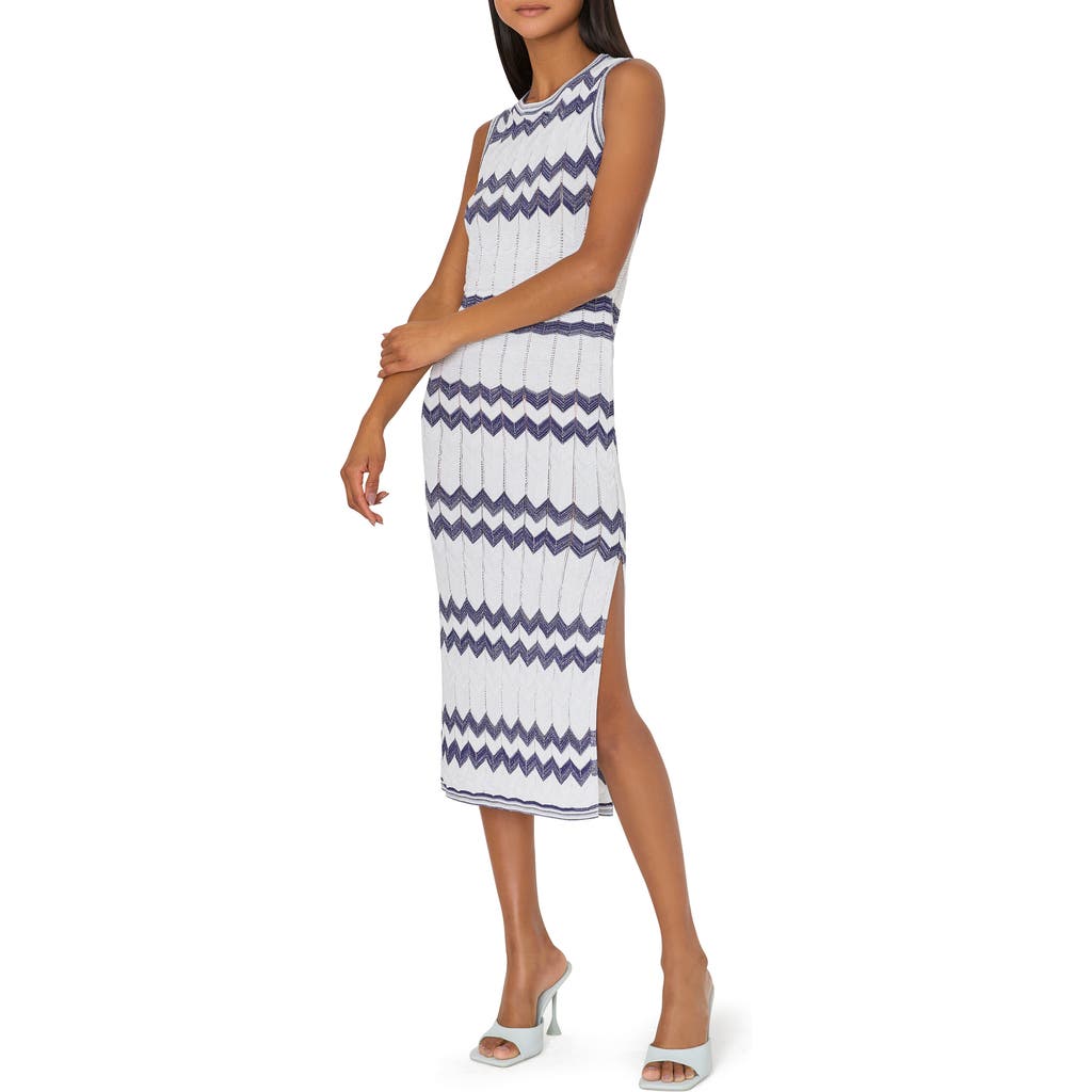 Shop Milly Oversize Zigzag Knit Midi Dress In Navy/ecru