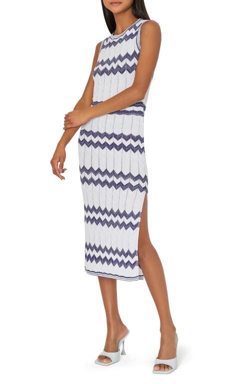 Shop Milly Oversize Zigzag Knit Midi Dress In Navy/ecru