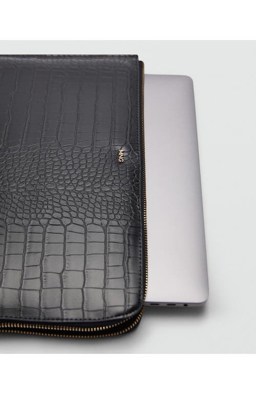 Shop Mango Croc Embossed Faux Leather Laptop Case In Black