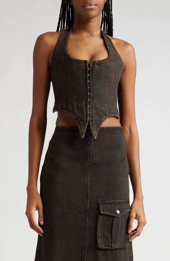 MIAOU DANI HALTER NECK DENIM CORSET TOP