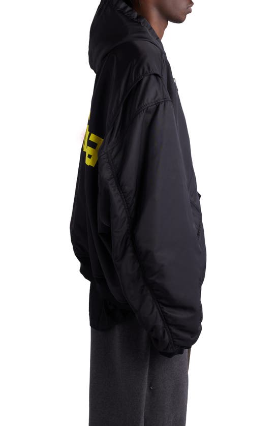 Balenciaga Tape Logo Oversize Hooded Bomber Jacket In Black