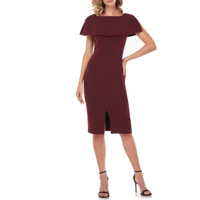 Kay Unger Sloan Popover Sheath Dress, Burgundy