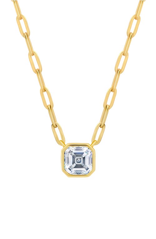 Crislu Bezel Set Asscher Cubic Zirconia Pendant Necklace in Gold