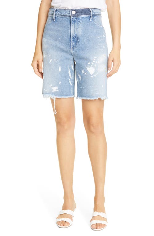 RtA Hesper Paint Splatter Super High Waist Mid Thigh Shorts in Medium Blue