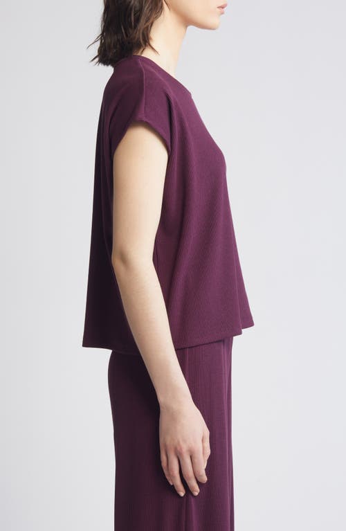 Shop Eileen Fisher Crewneck Boxy Rib T-shirt In Blackberry