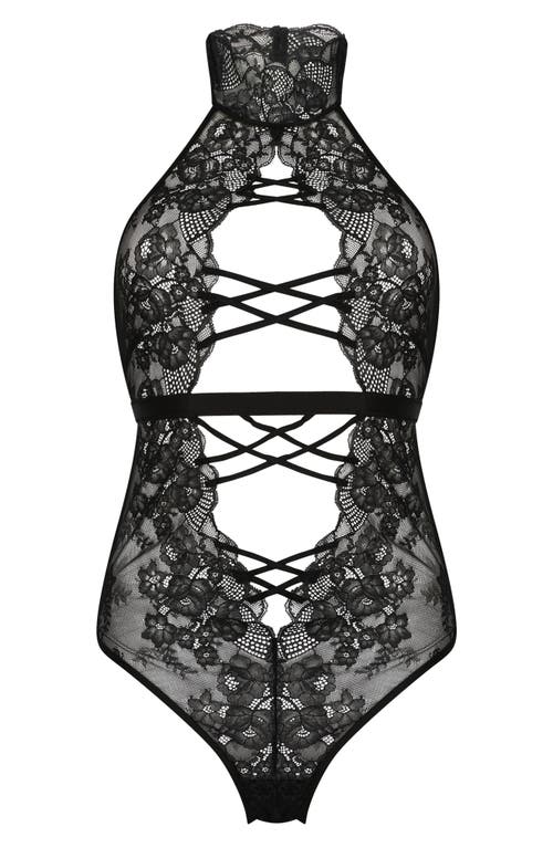 Hunkemöller Melissa Halter Neck Lace Teddy in Caviar