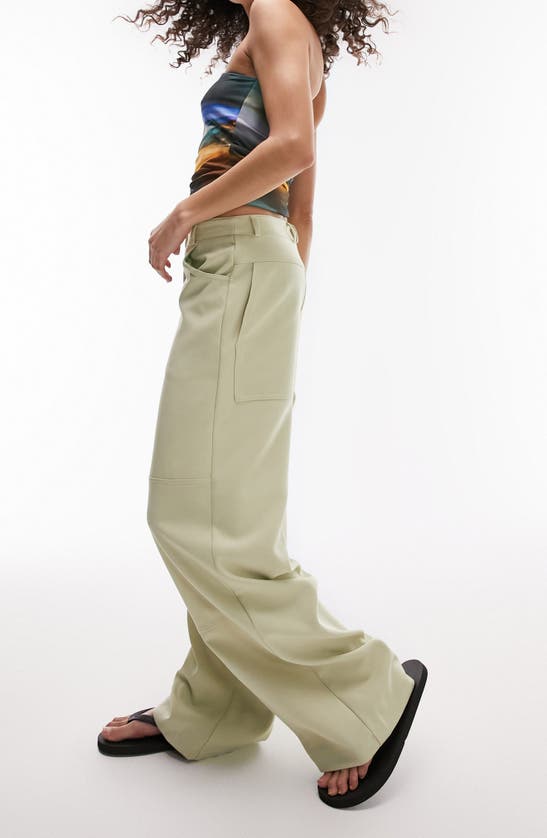 Shop Topshop Baggy Utility Pants In Light Green