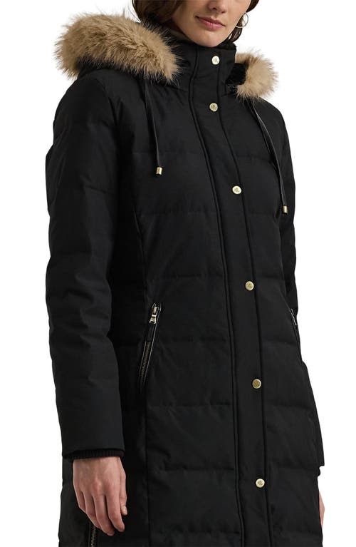 Shop Lauren Ralph Lauren Heritage Down & Feather Fill Puffer With Faux Fur Trim Removable Hood In Black