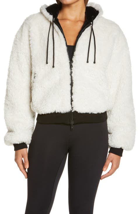 Women S White Fur Faux Coats, Reversible Faux Fur Hooded Coat In Black And White