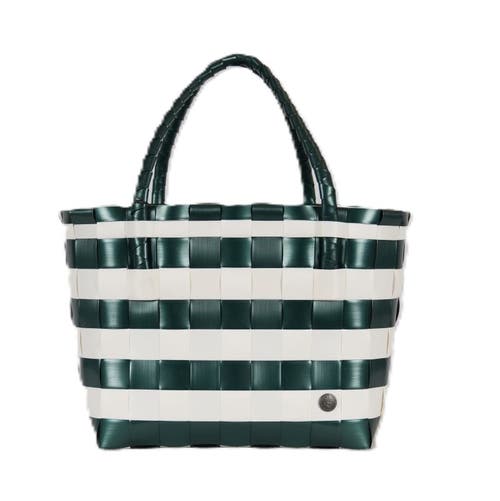 Handed By Paris Spirit Recycled Tote Bags In Green/white Stripes