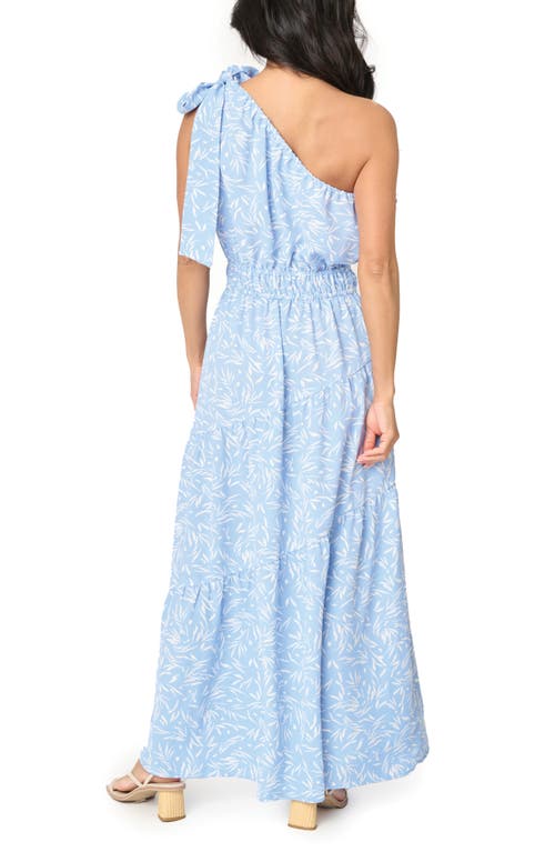 Shop Gibsonlook Maya One-shoulder Asymmetric Tiered Maxi Dress In Powder Blue Print