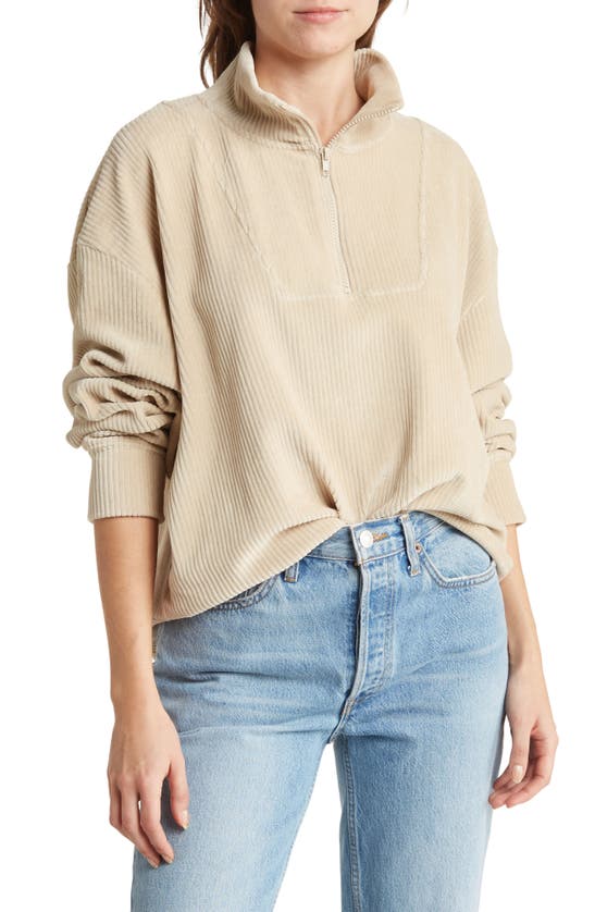 Topshop Knit Snap Collar Sweater In Oat-neutral