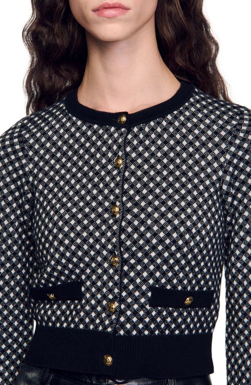 Shop Sandro Jacquard Check Cardigan In Black