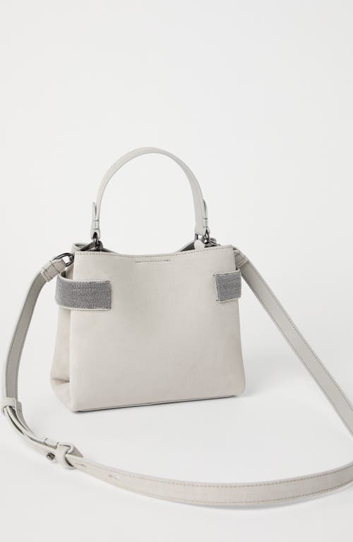 Shop Brunello Cucinelli Suede Bag With Precious Bands In Light Grey