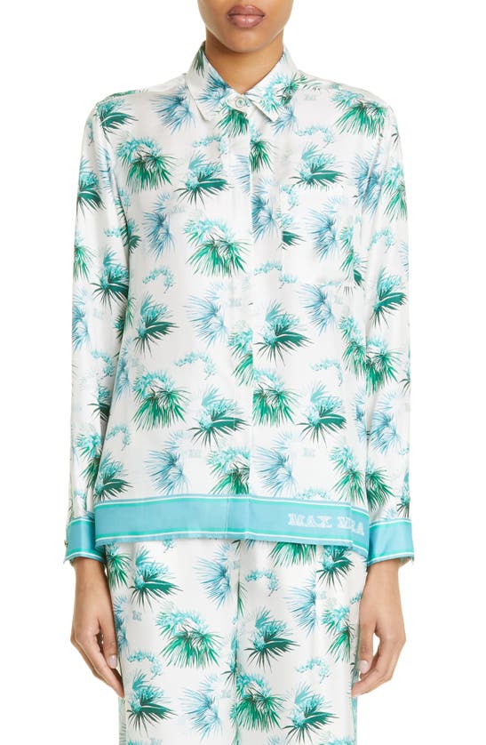 Max Mara Svago Printed Silk Twill Shirt In Light Blue