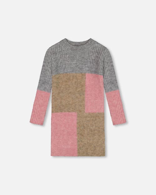 Shop Deux Par Deux Little Girl's Colorblock Sweater Dress Gray, Golden And Pink In Color Block