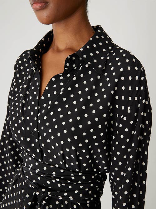 Rebecca Taylor Polka Dot Silky Wrap Shirt In Black Dot Combo