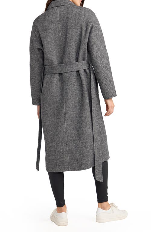 Belle & Bloom Standing Still Belted Double Breasted Wool Blend Coat In Charcoal