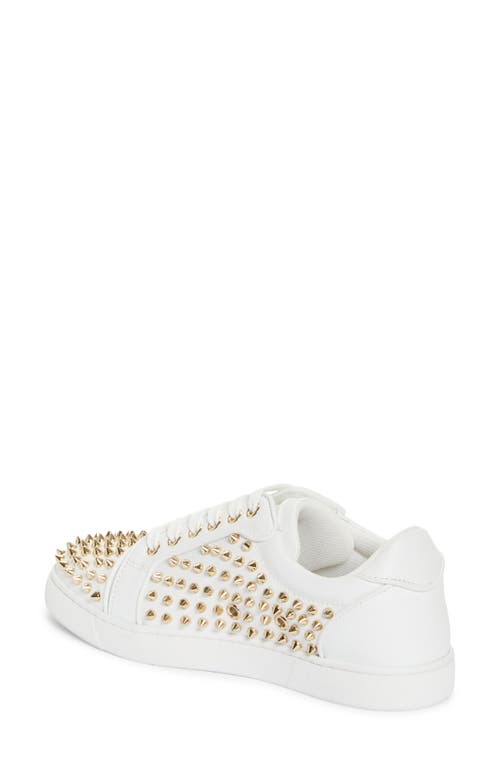 Shop Christian Louboutin Vieira Night Spikes Low Top Sneaker In White/light Gold