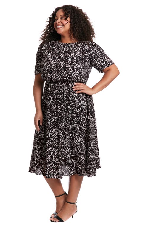 London Times Short Sleeve Midi Dress In Black/blush