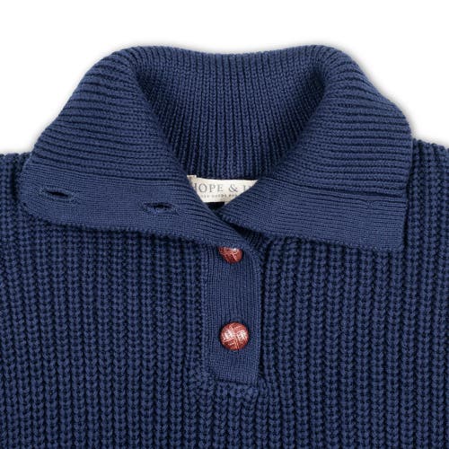 Hope & Henry Girls' Organic Spread Collar Sweater, Kids In Navy Cardigan Stitch