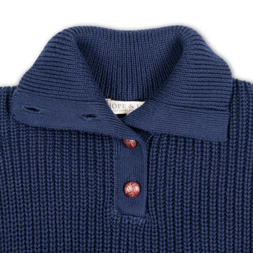 Shop Hope & Henry Baby Girls' Organic Spread Collar Sweater, Infant In Navy Cardigan Stitch