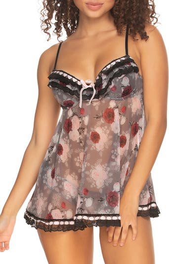 Black Bow 'Ruffles Galore' Underwire Chemise & Hipster Briefs