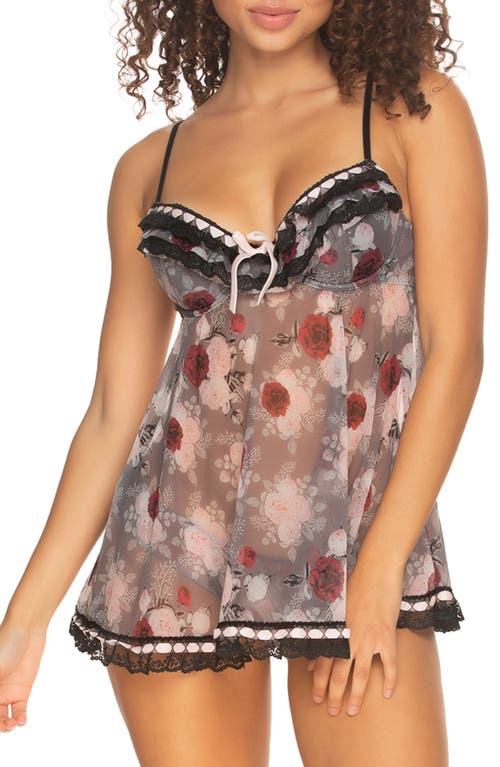 'Ruffles Galore' Underwire Chemise & Hipster Briefs in Cherry Rose
