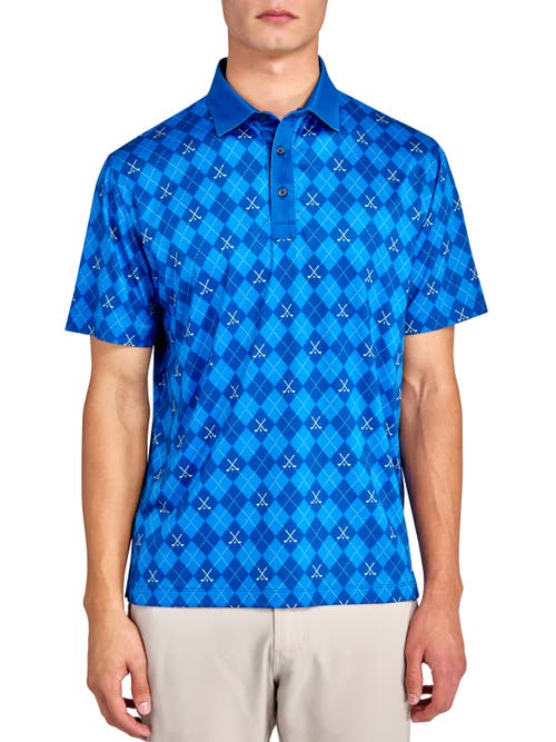 Construct Con.struct Golf Club Argyle Print Performance Golf Polo In Blue