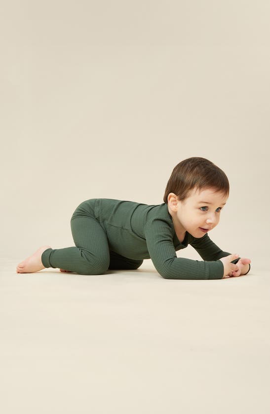 Mori Rib Fitted Two-piece Pajamas In Ribbed Pine