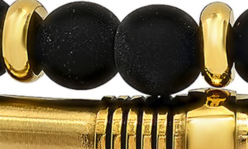Shop Hmy Jewelry 18k Yellow Gold Beaded Bracelet Duo In 18k Gold Steel/black