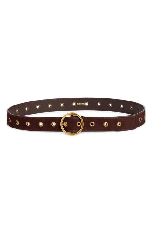 Frame Grommet Leather Belt In Espresso Suede