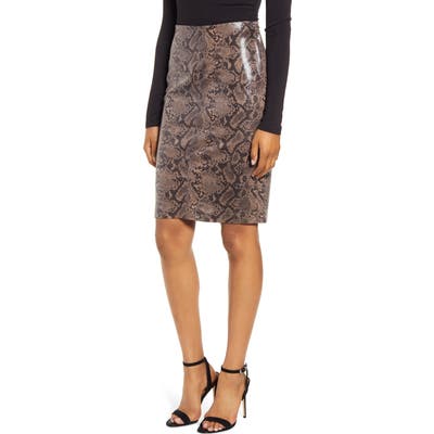 Blanknyc Snakeskin Print Pencil Skirt, Brown