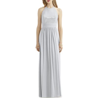 After Six Sequin Open Back Chiffon Gown, Grey
