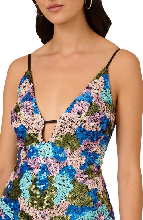 Shop Liv Foster Sequin Floral Cocktail Dress In Blue Multi