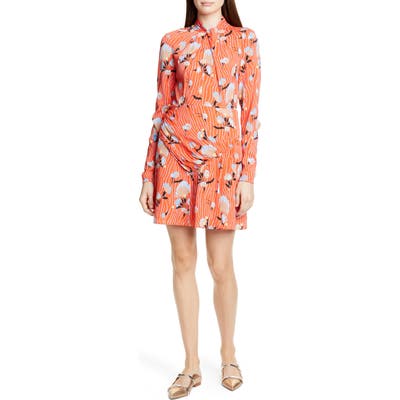 Self-Portrait Floral Long Sleeve Jersey Crepe Minidress, Red